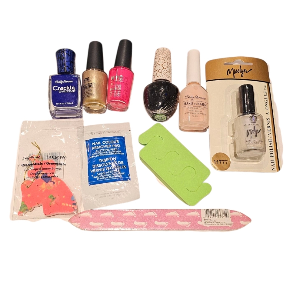 Assorted Nail Polish Lot 6 Pcs With Files, Toe Seperator Remover Pad